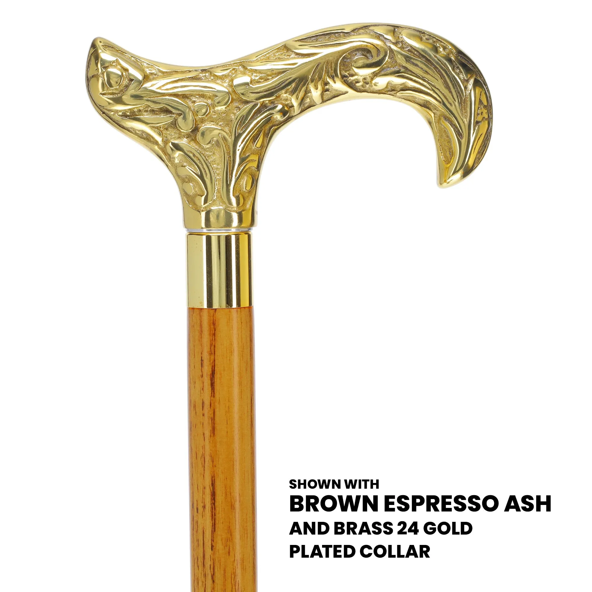 Scratch and Dent Brass Derby Handle Walking Cane w/ Blue Ash Shaft & Brass Gold Collar V2139