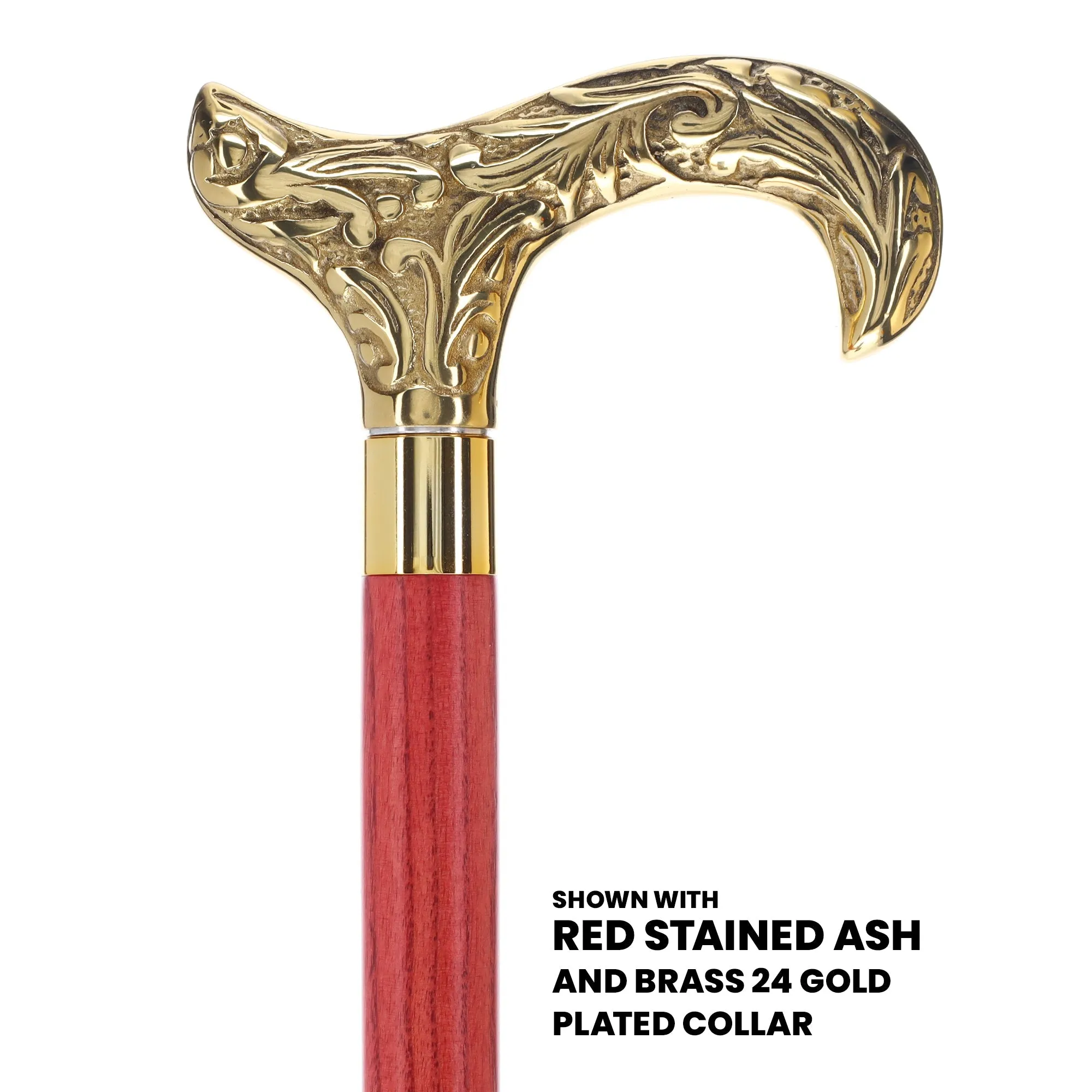 Scratch and Dent Brass Derby Handle Walking Cane w/ Blue Ash Shaft & Brass Gold Collar V2139