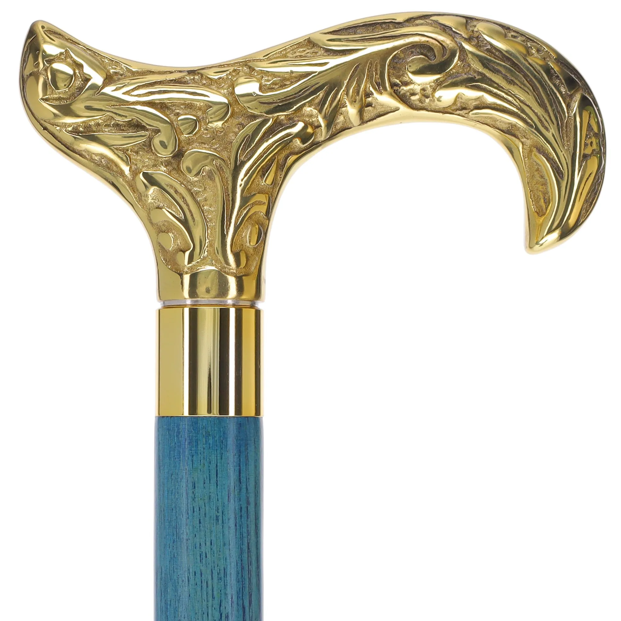 Scratch and Dent Brass Derby Handle Walking Cane w/ Blue Ash Shaft & Brass Gold Collar V2139