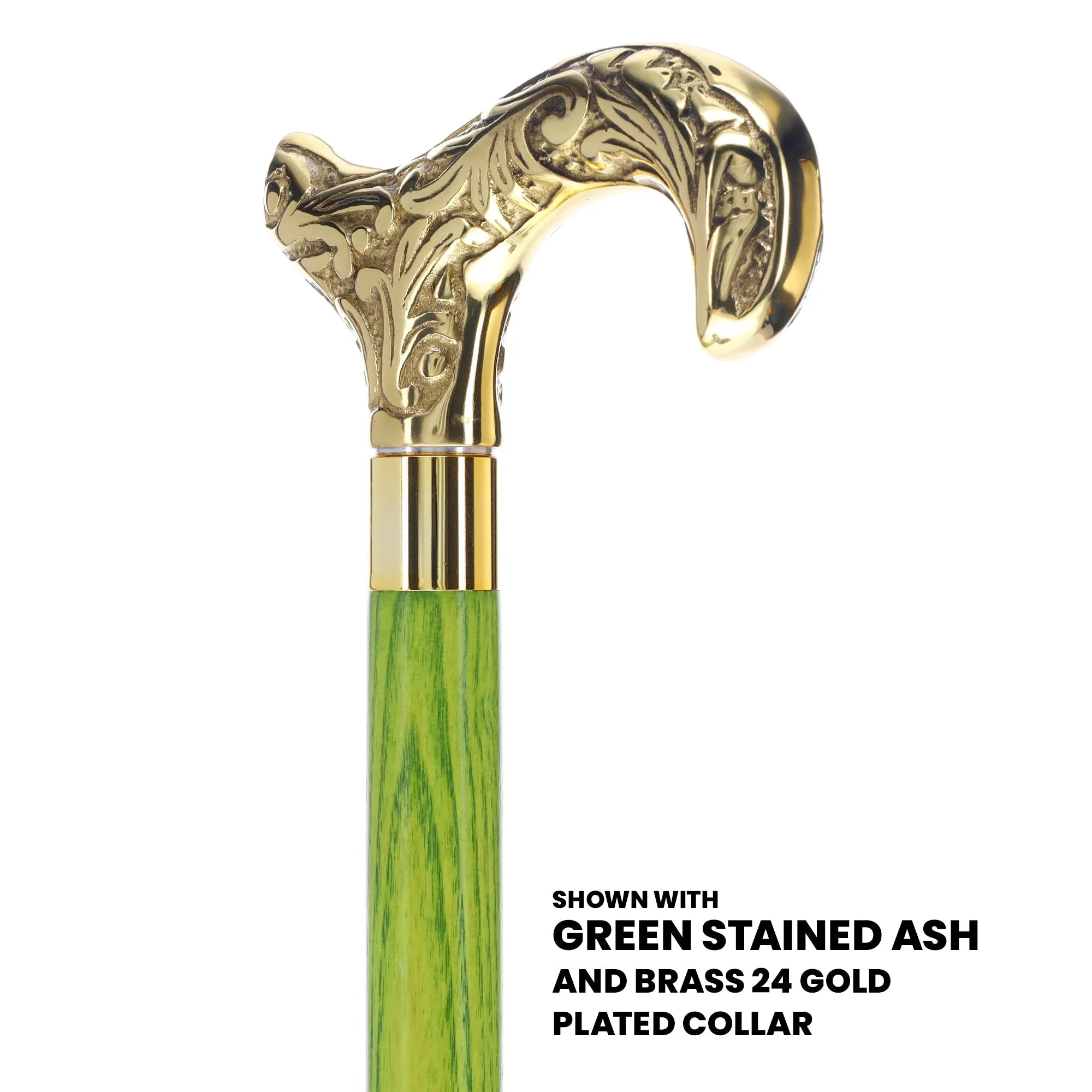 Scratch and Dent Brass Derby Handle Walking Cane w/ Blue Ash Shaft & Brass Gold Collar V2139