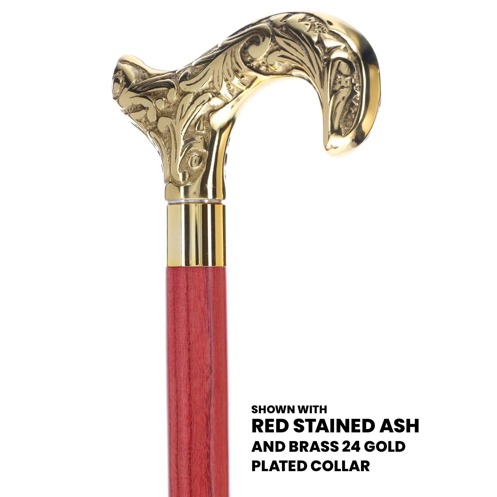 Scratch and Dent Brass Derby Handle Walking Cane w/ Blue Ash Shaft & Brass Gold Collar V2139