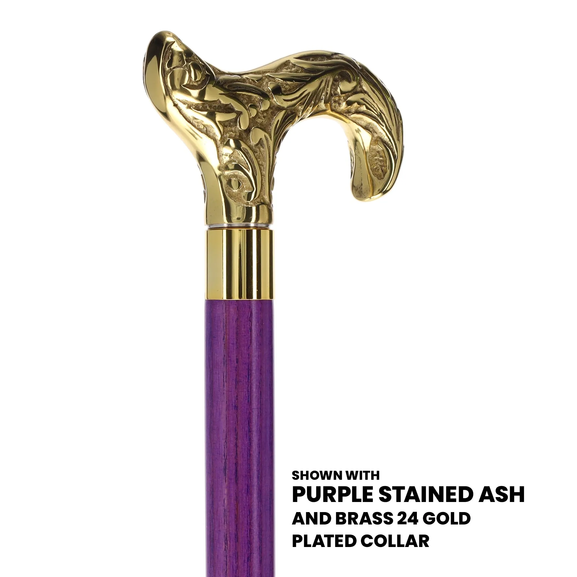 Scratch and Dent Brass Derby Handle Walking Cane w/ Blue Ash Shaft & Brass Gold Collar V2139