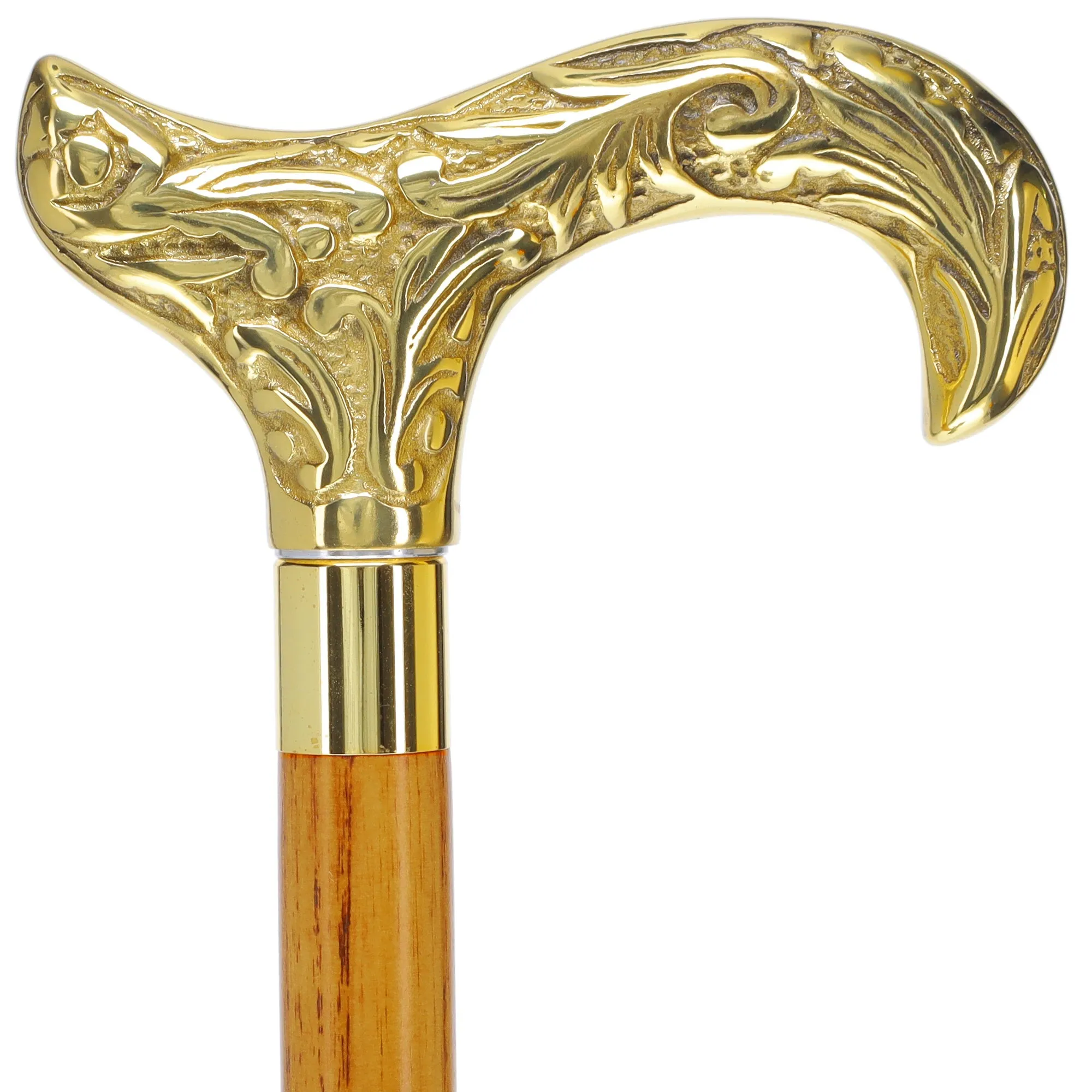 Scratch and Dent Brass Derby Handle Walking Cane w/ Blue Ash Shaft & Brass Gold Collar V2139