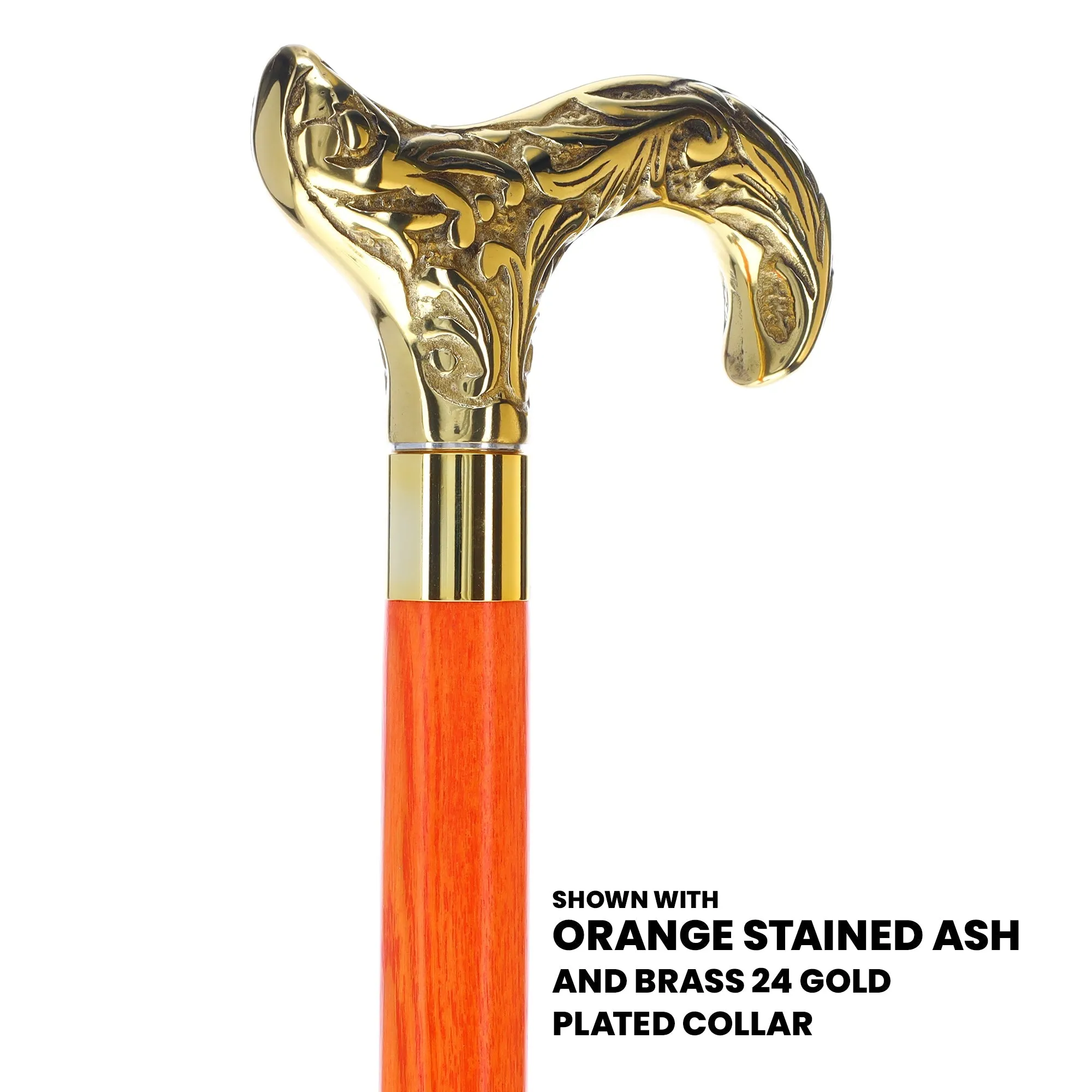 Scratch and Dent Brass Derby Handle Walking Cane w/ Blue Ash Shaft & Brass Gold Collar V2139