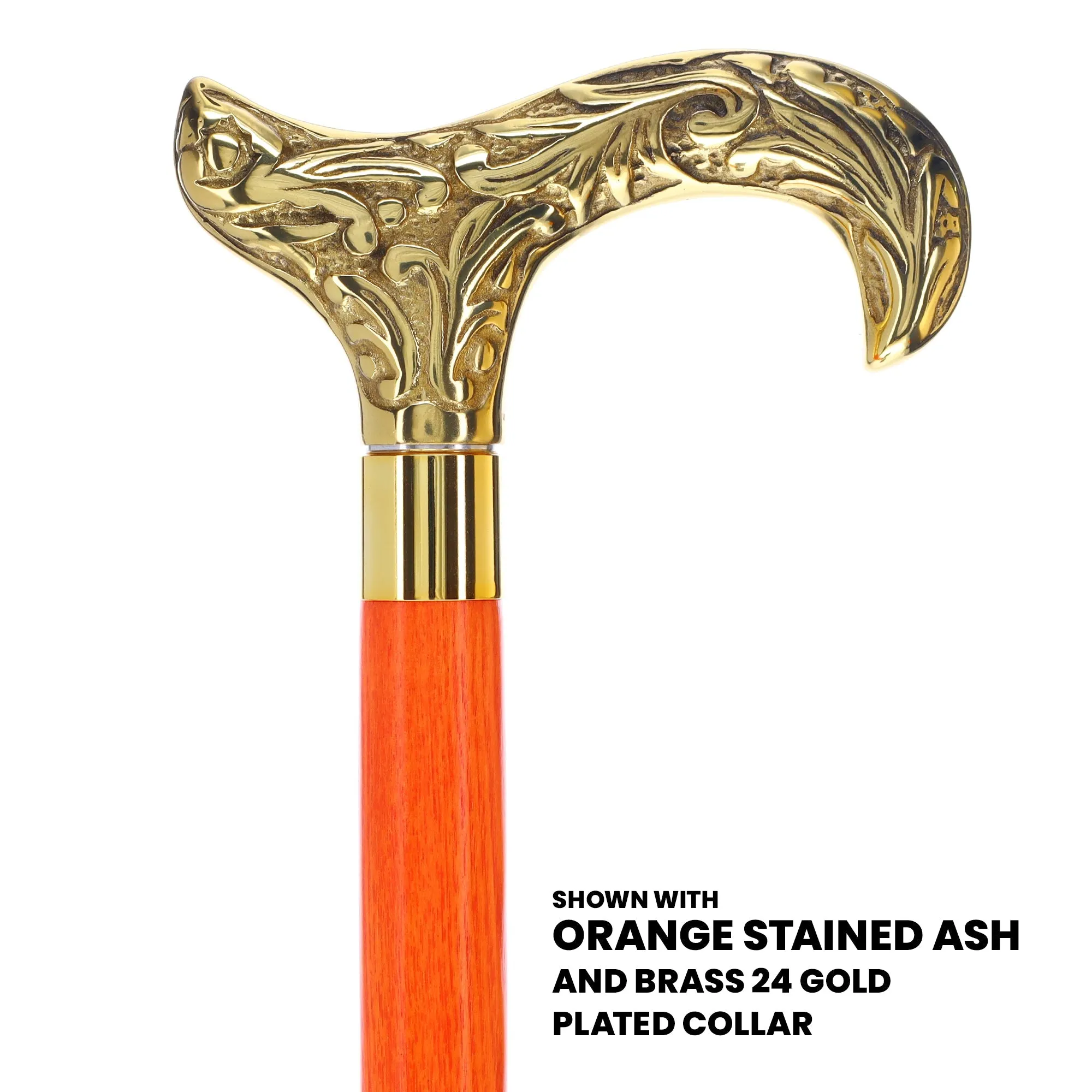 Scratch and Dent Brass Derby Handle Walking Cane w/ Blue Ash Shaft & Brass Gold Collar V2139