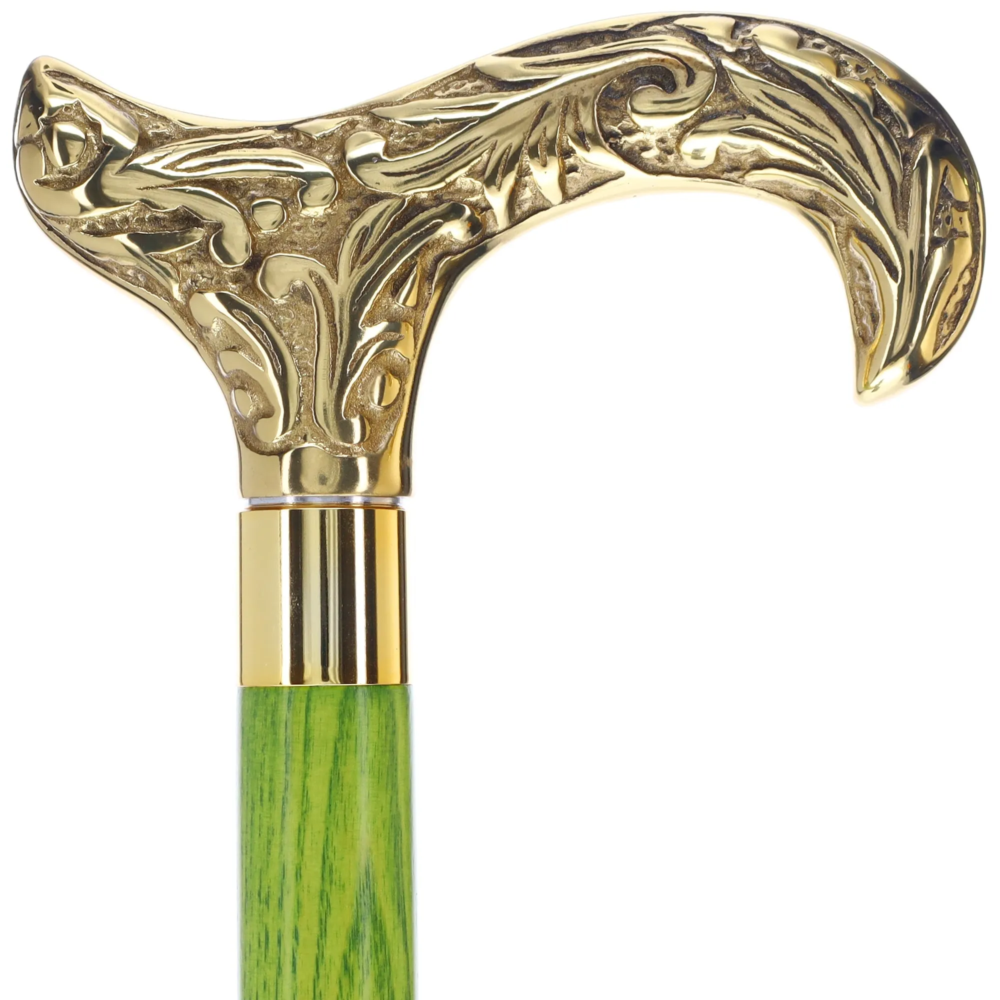 Scratch and Dent Brass Derby Handle Walking Cane w/ Blue Ash Shaft & Brass Gold Collar V2139