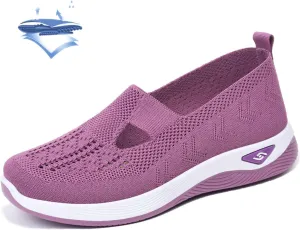 SECHRITE Women's Woven Breathable Soft Sole Shoes Orthopedic Sneakers Shoes Walking Slip on Diabetic Foam Shoes Arch Support
