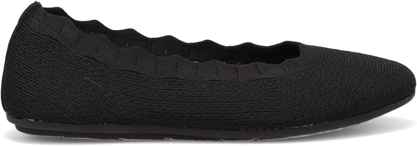 Skechers Women's Cleo 2.0-Love Spell Scalloped Knit Skimmer Flats with Air-Cooled Memory Foam Ballet