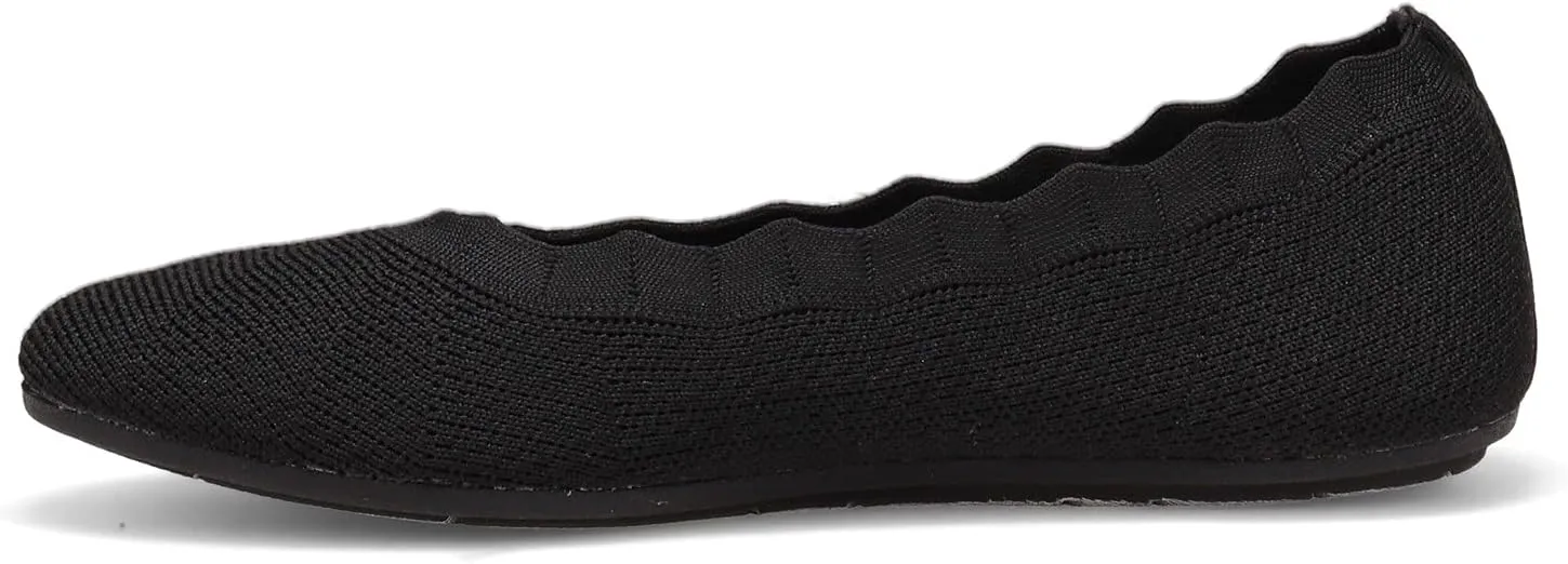 Skechers Women's Cleo 2.0-Love Spell Scalloped Knit Skimmer Flats with Air-Cooled Memory Foam Ballet