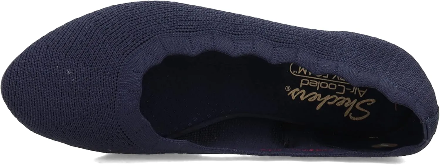 Skechers Women's Cleo 2.0-Love Spell Scalloped Knit Skimmer Flats with Air-Cooled Memory Foam Ballet