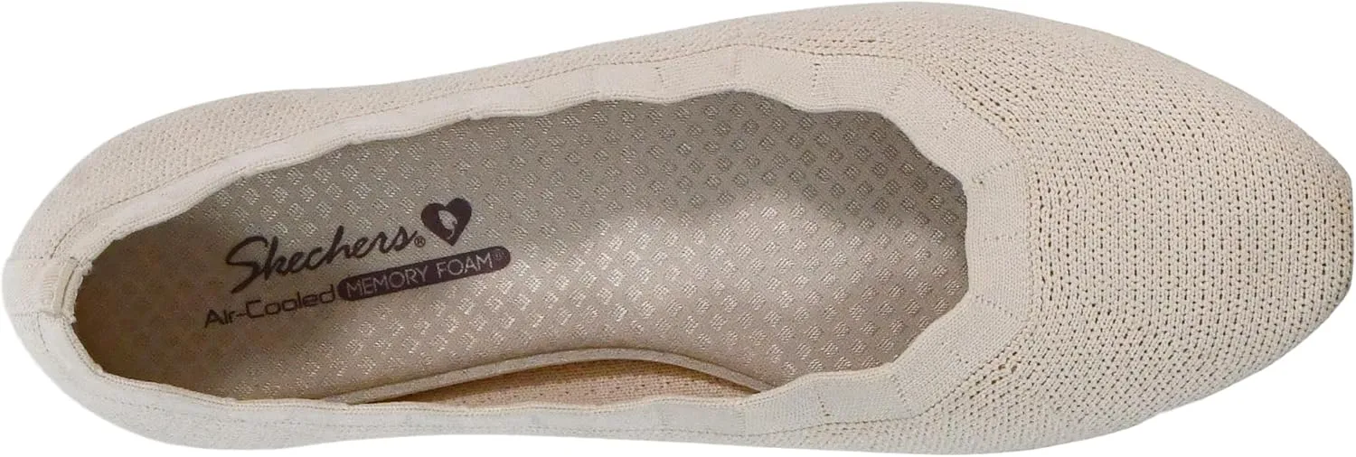 Skechers Women's Cleo 2.0-Love Spell Scalloped Knit Skimmer Flats with Air-Cooled Memory Foam Ballet