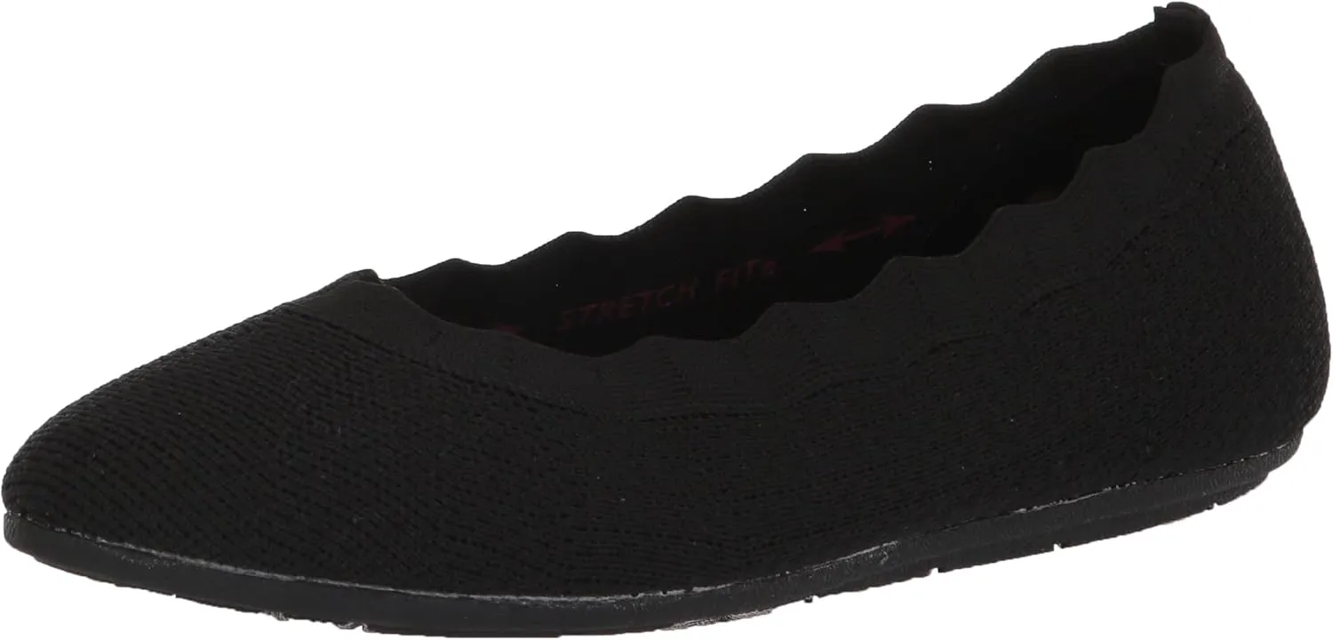 Skechers Women's Cleo 2.0-Love Spell Scalloped Knit Skimmer Flats with Air-Cooled Memory Foam Ballet