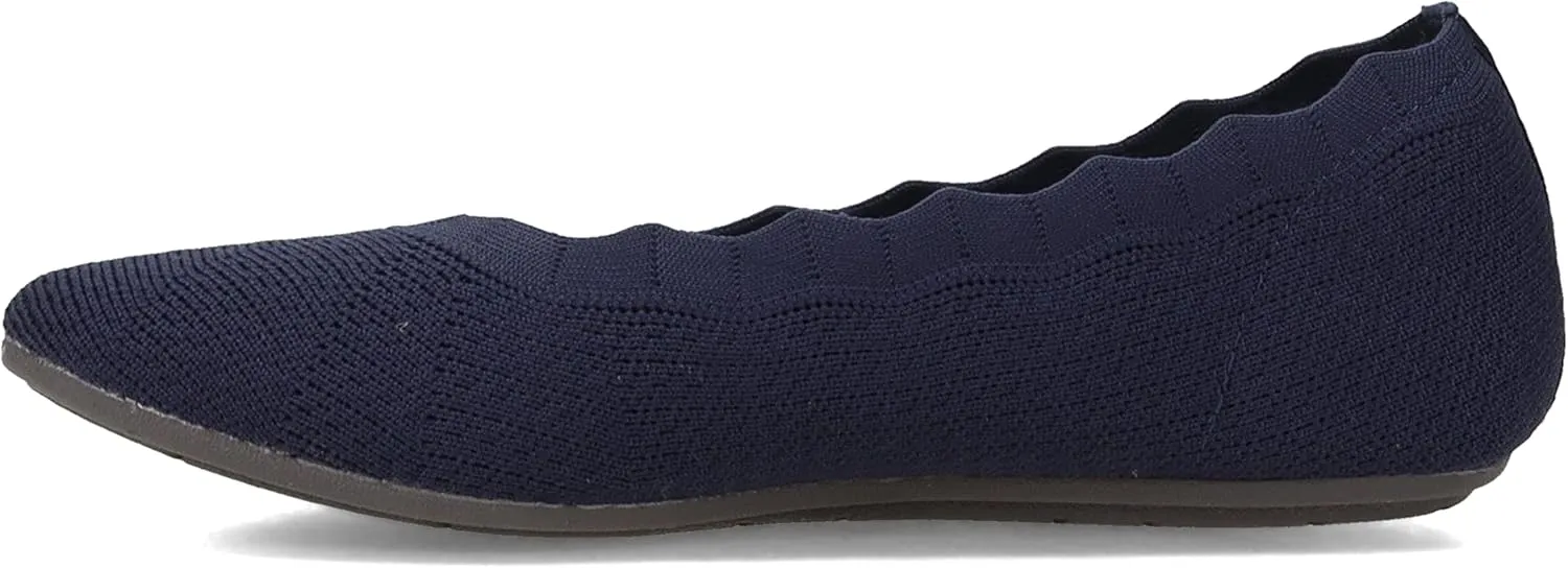 Skechers Women's Cleo 2.0-Love Spell Scalloped Knit Skimmer Flats with Air-Cooled Memory Foam Ballet