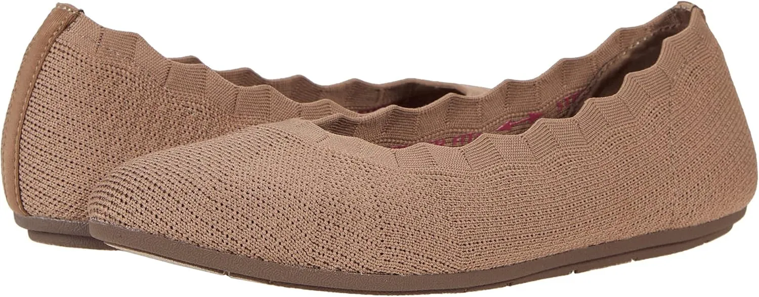 Skechers Women's Cleo 2.0-Love Spell Scalloped Knit Skimmer Flats with Air-Cooled Memory Foam Ballet