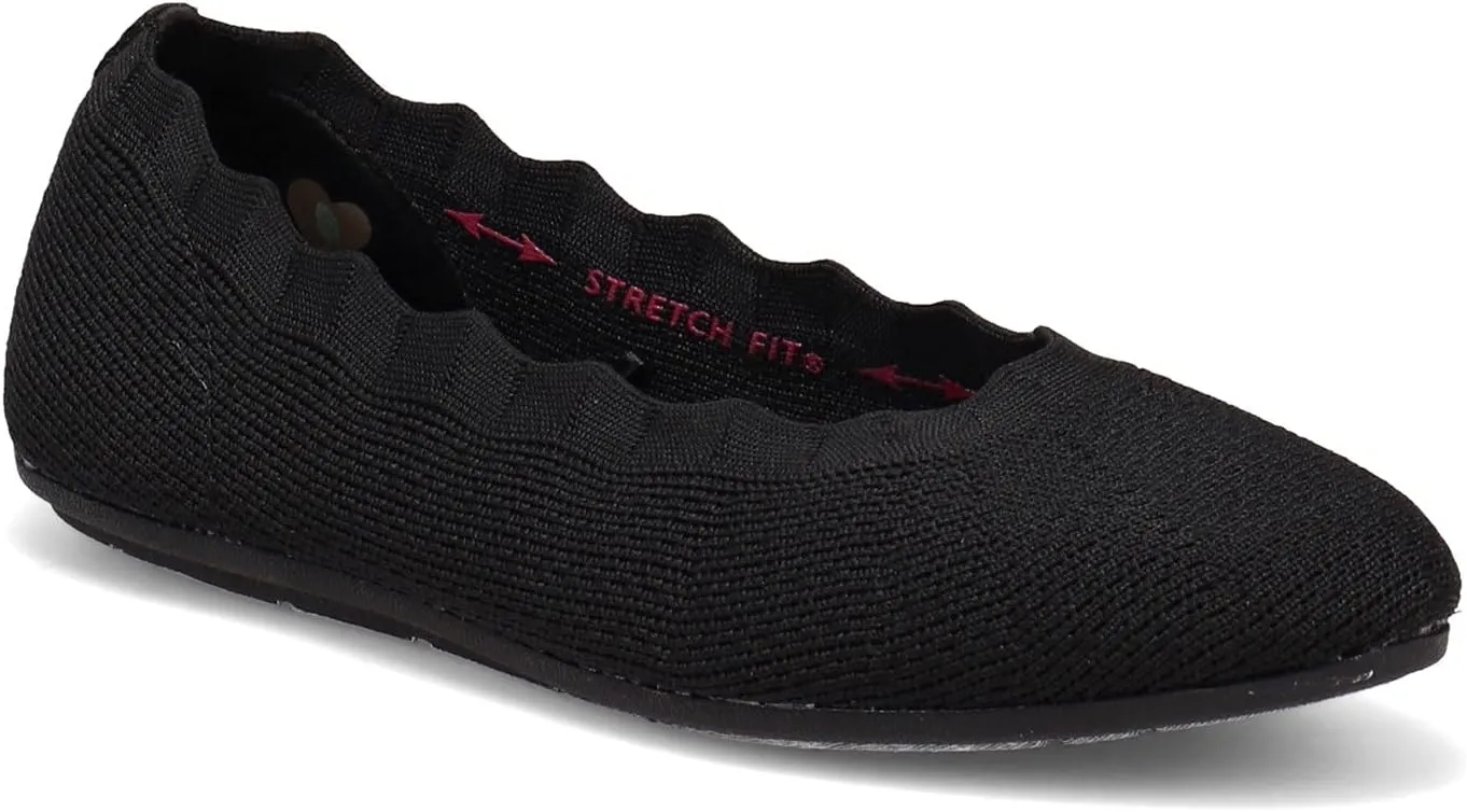 Skechers Women's Cleo 2.0-Love Spell Scalloped Knit Skimmer Flats with Air-Cooled Memory Foam Ballet
