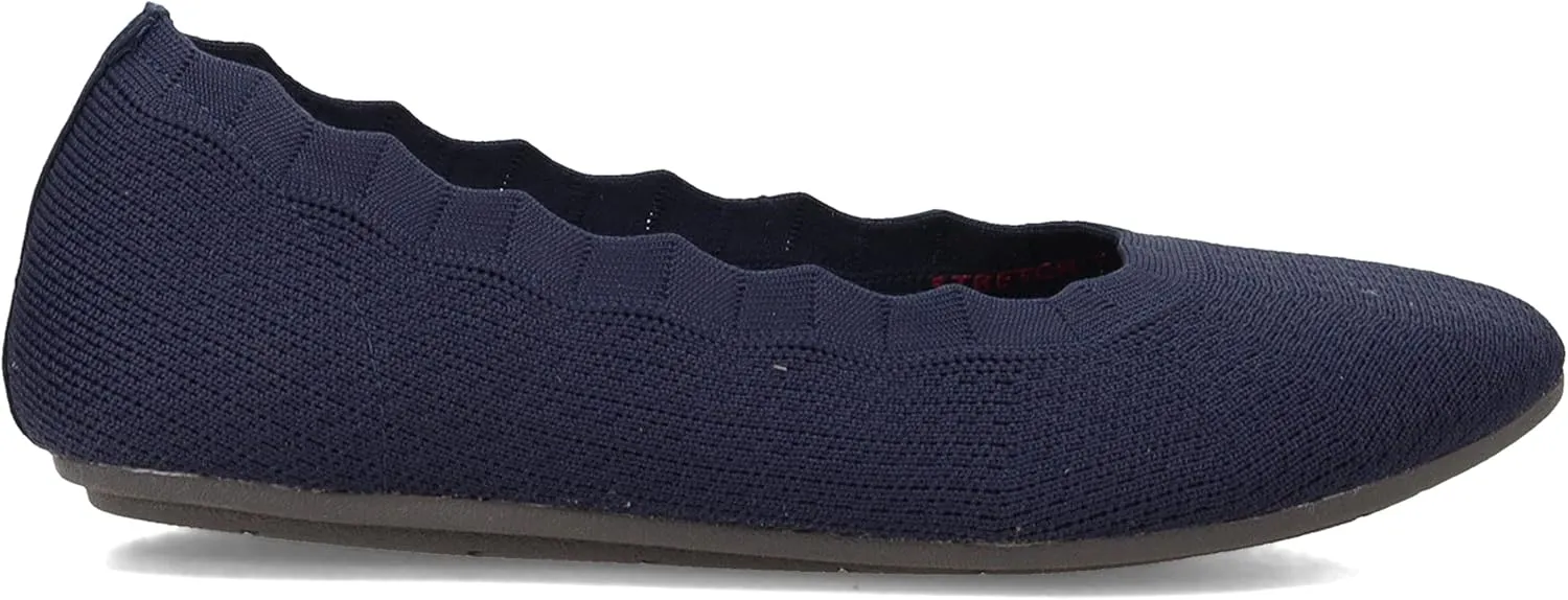 Skechers Women's Cleo 2.0-Love Spell Scalloped Knit Skimmer Flats with Air-Cooled Memory Foam Ballet