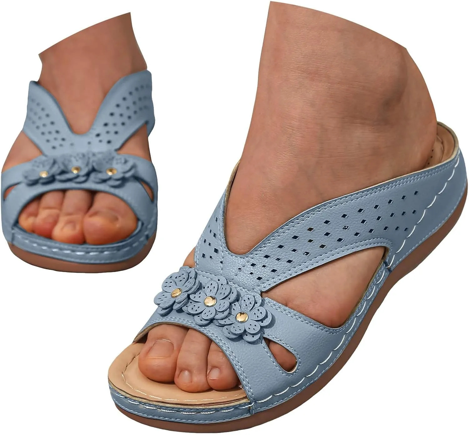Slip On Dressy Summer Comfortable Slides Sandals Lightweight Memory Foam Platform Shoes Womens Casual Sandals