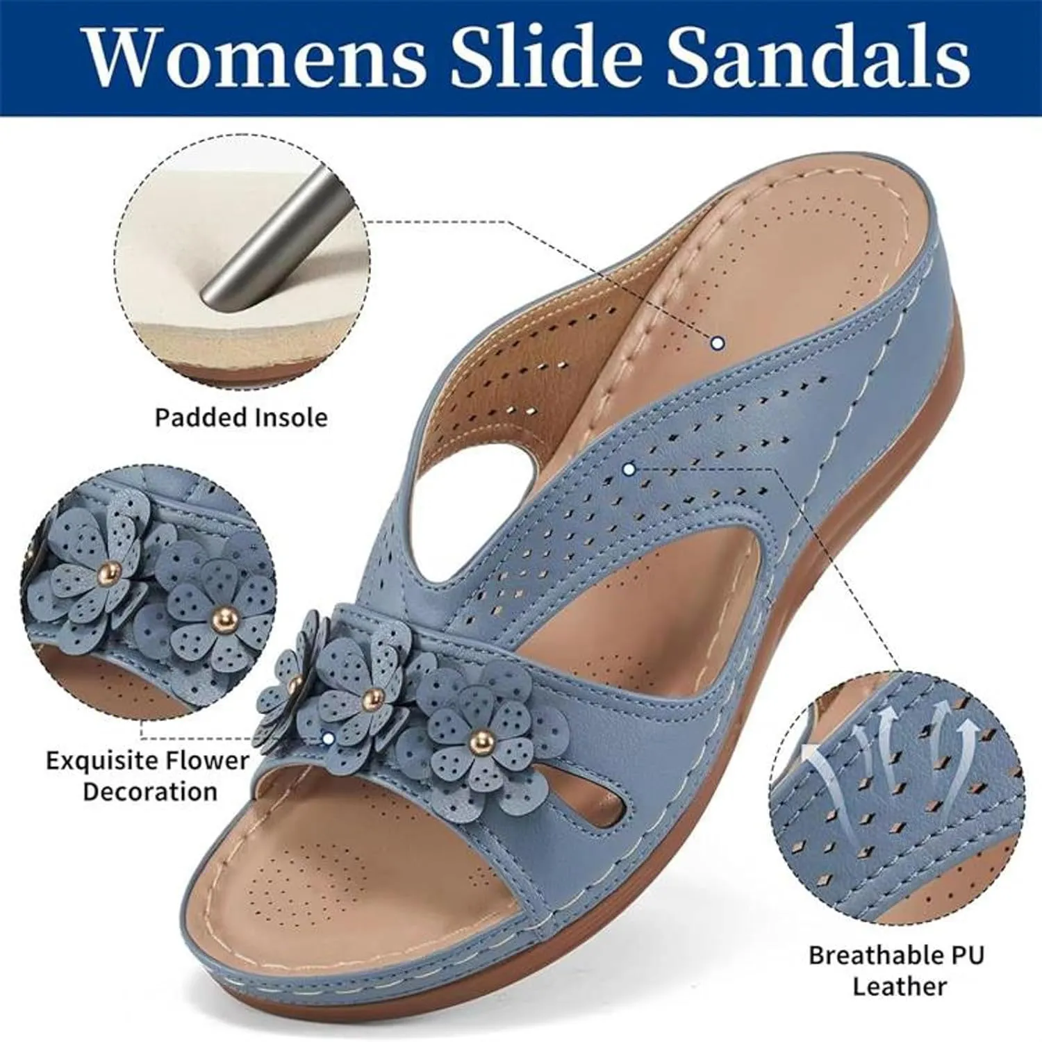 Slip On Dressy Summer Comfortable Slides Sandals Lightweight Memory Foam Platform Shoes Womens Casual Sandals