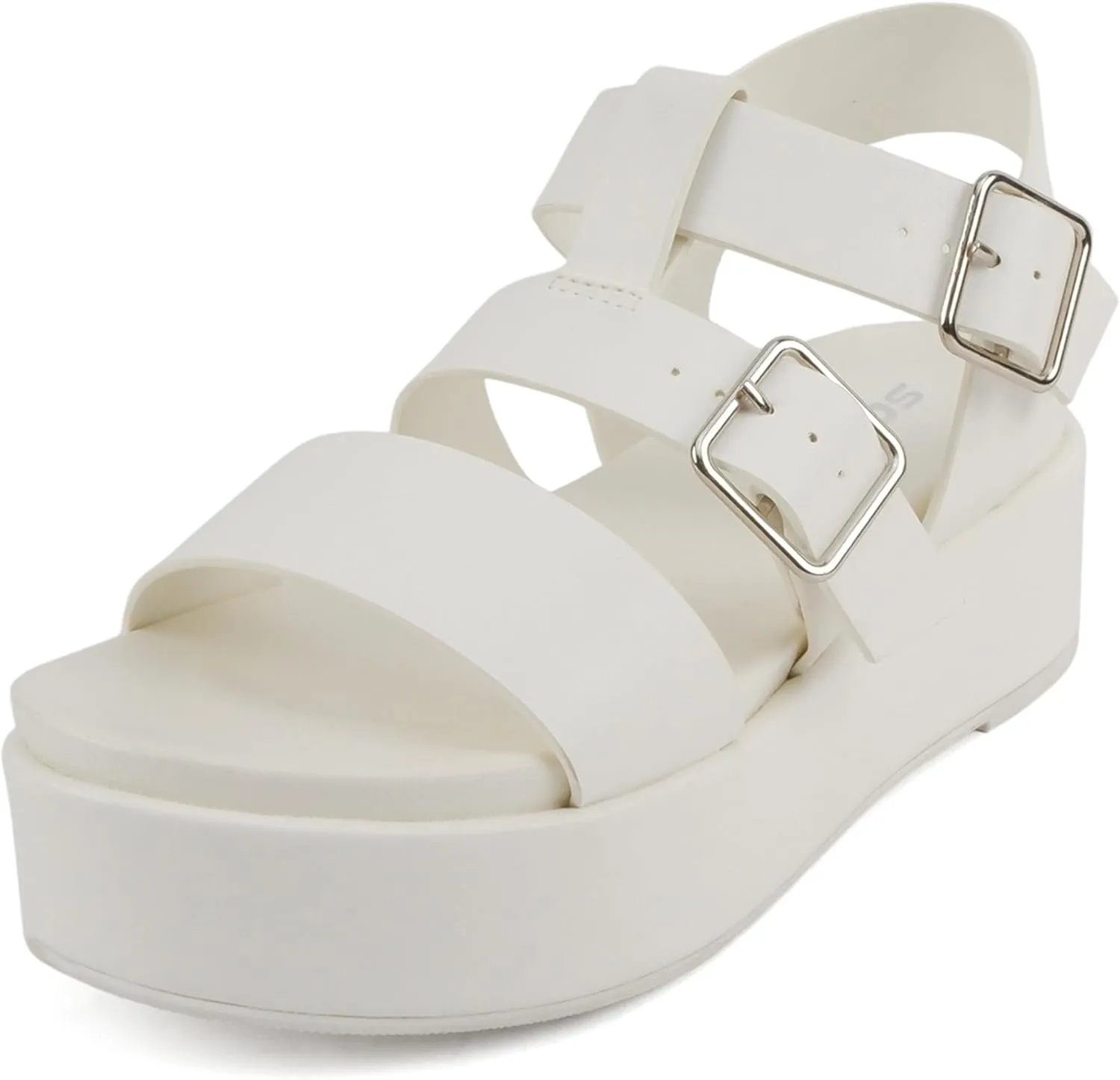 Soda STELLAR ~ Women Flatform Multi Strap Double Buckle Open Toe Ankle Strap Platform Wedge Sandals