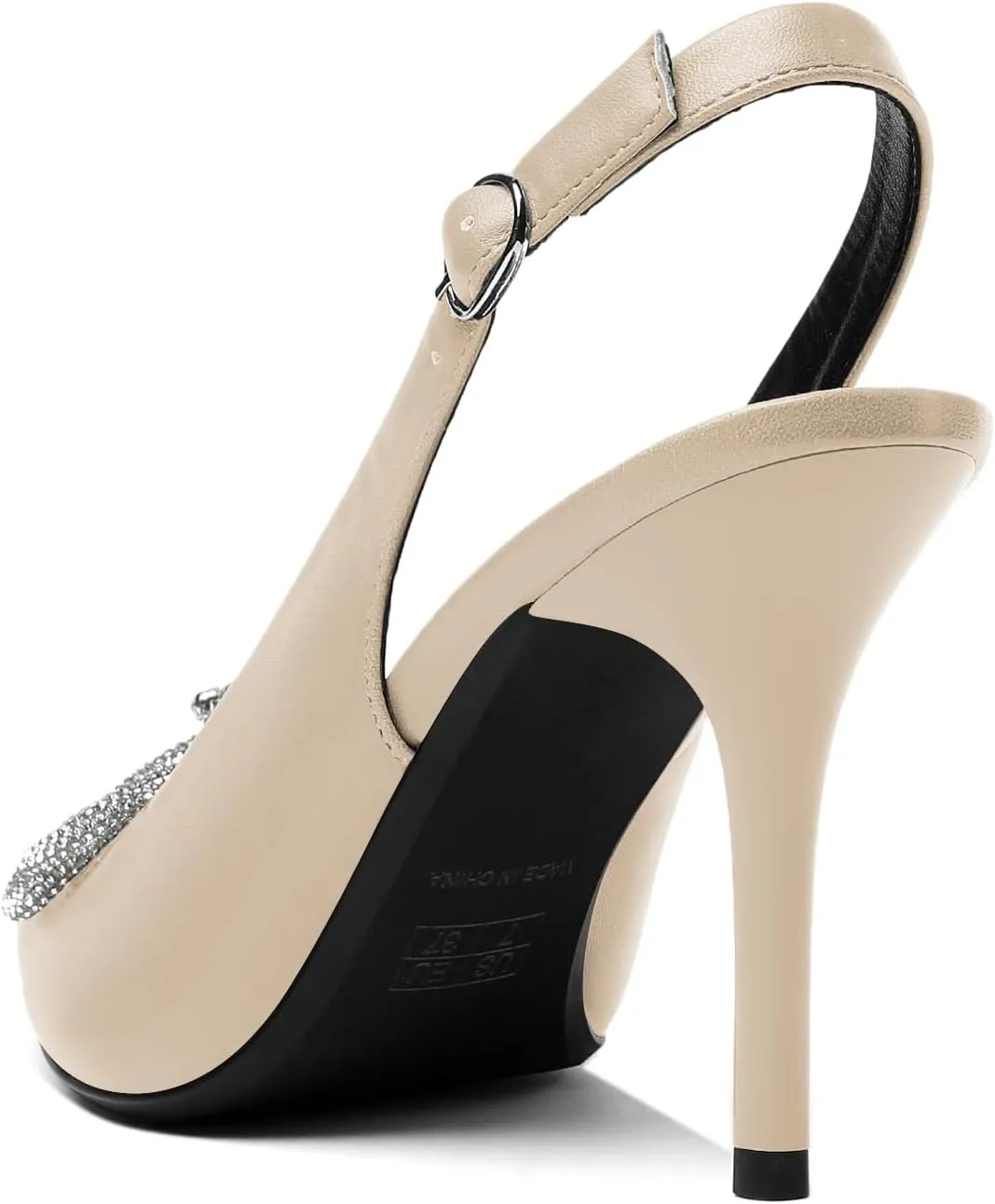 Soireelady Women's Slingback High Heels Rhinestones Bow Closed pointed Toe Ankle Strap Slim Thin Heel Pumps for Wedding Evening Party Dress Shoes 3.5 Inches
