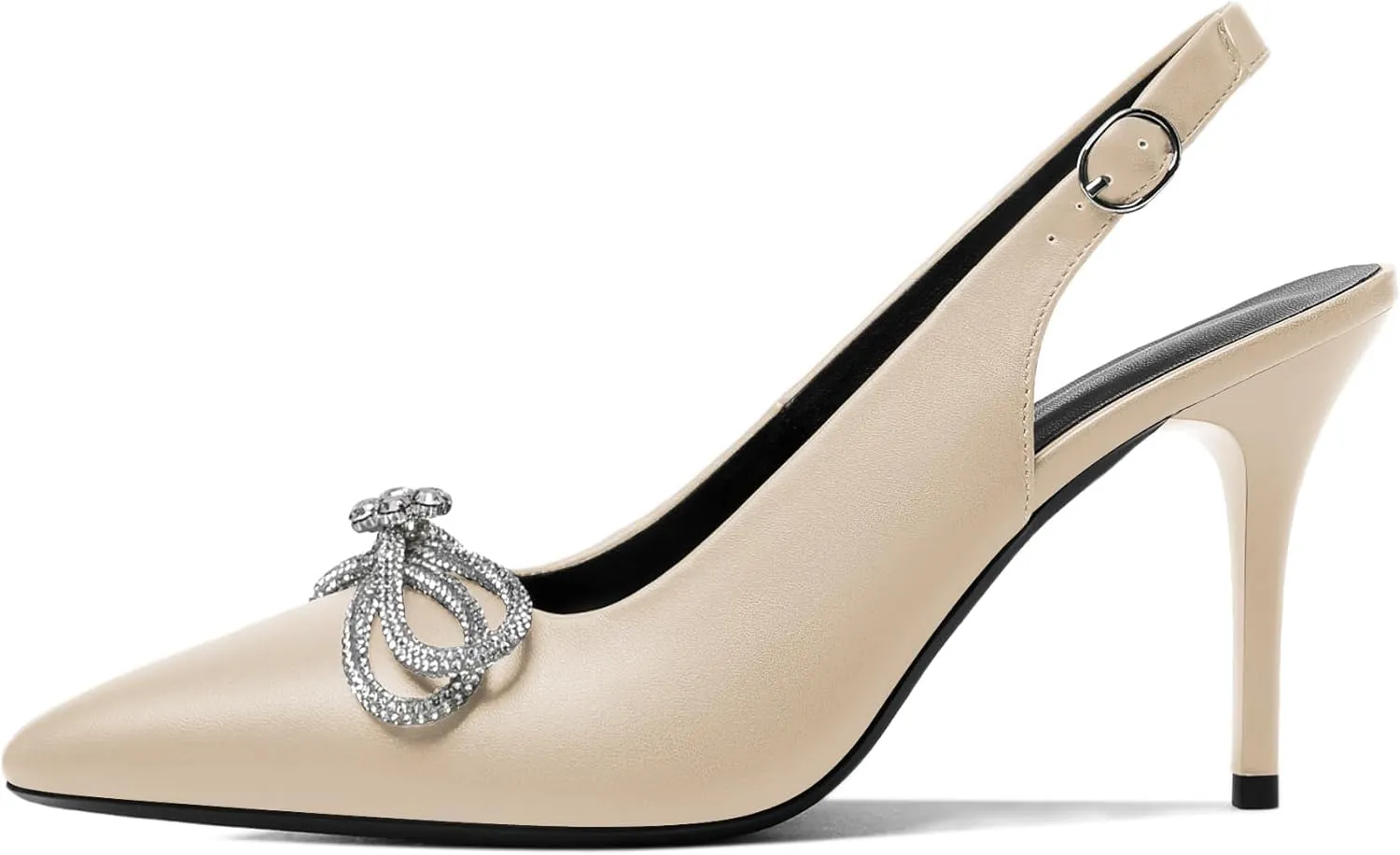 Soireelady Women's Slingback High Heels Rhinestones Bow Closed pointed Toe Ankle Strap Slim Thin Heel Pumps for Wedding Evening Party Dress Shoes 3.5 Inches
