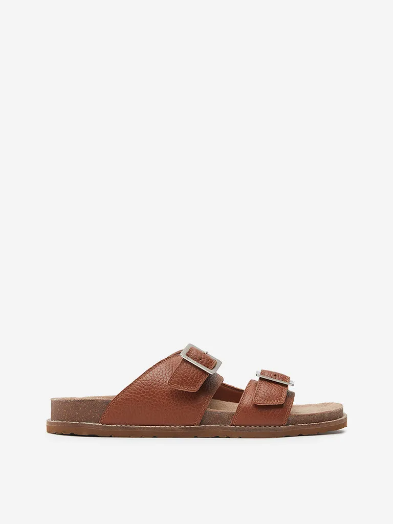 SOLEPLAY Tan Textured Slip-On Leather Sandals