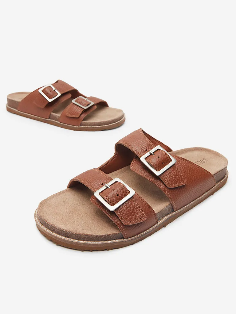 SOLEPLAY Tan Textured Slip-On Leather Sandals