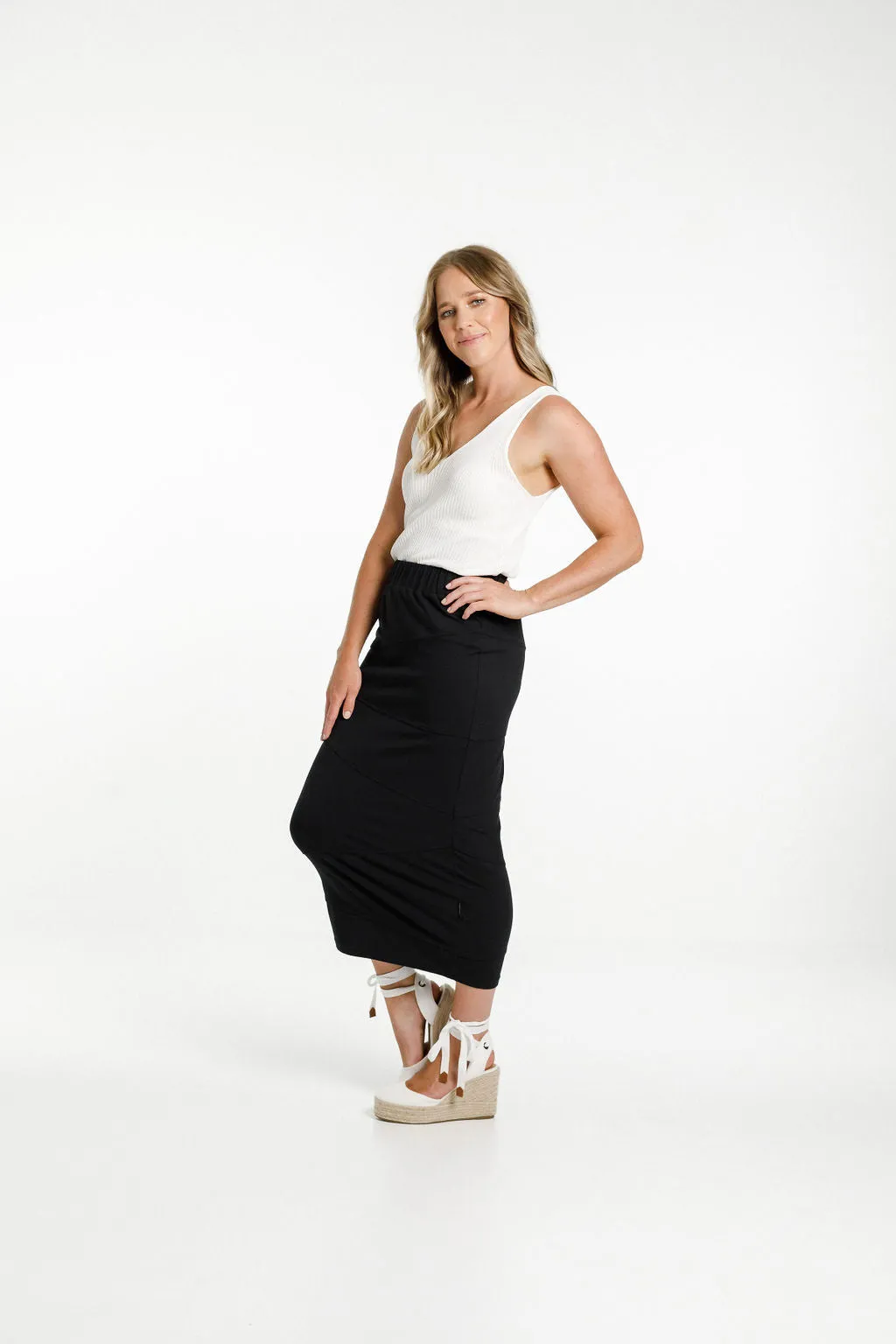 Spliced Violet Midi Skirt - Black