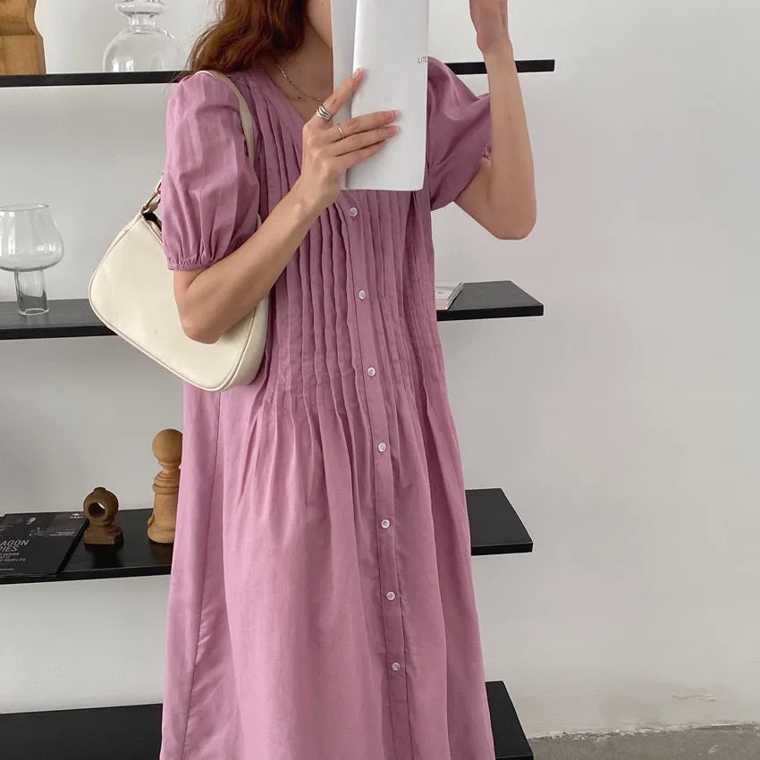 Summer Blush Pleated Relaxed Dress