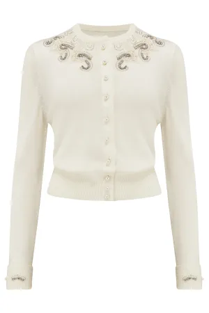 The Beaded Cardigan in Cream, Stunning 1940s Vintage Style