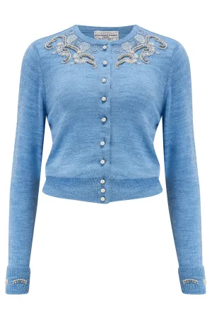 The Beaded Cardigan in Marl Blue, Stunning 1940s Vintage Style