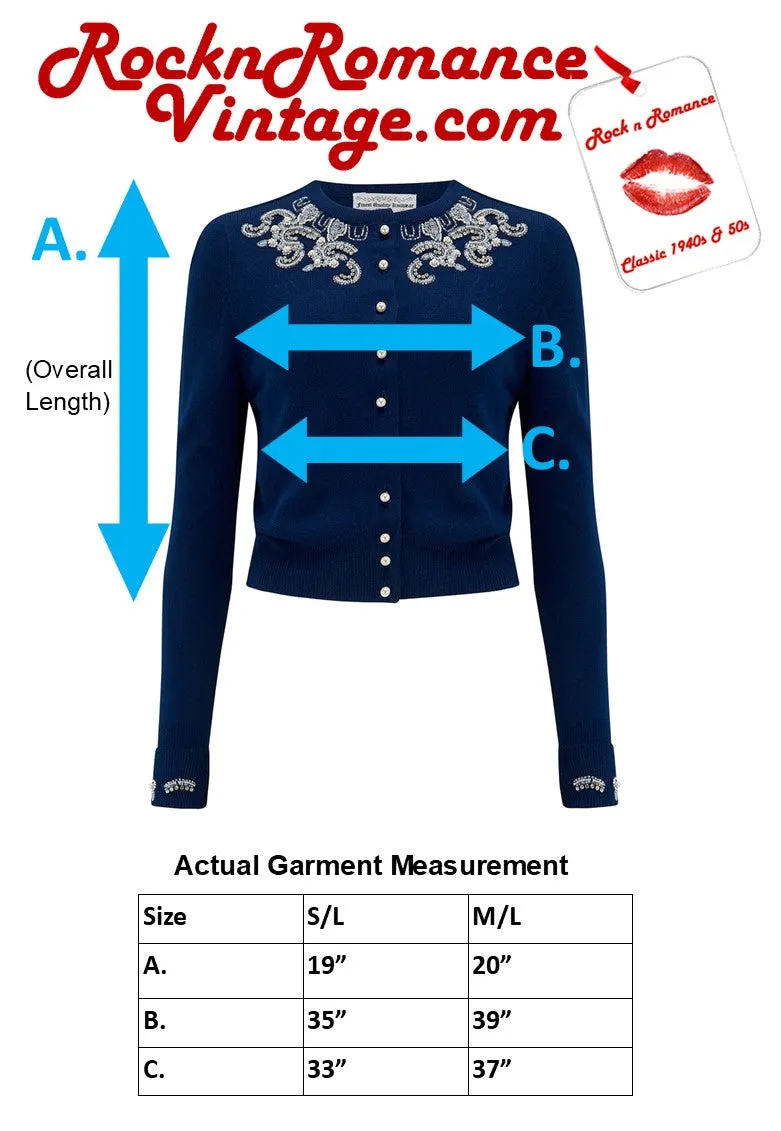 The Beaded Cardigan in Marl Blue, Stunning 1940s Vintage Style