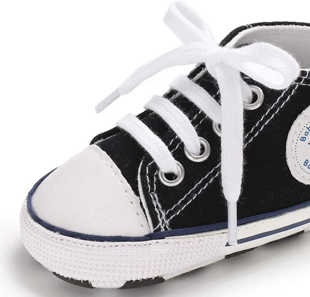 Unisex Baby Soft Sole Sneakers, Canvas Denim High Top, Newborn Infant First Walkers