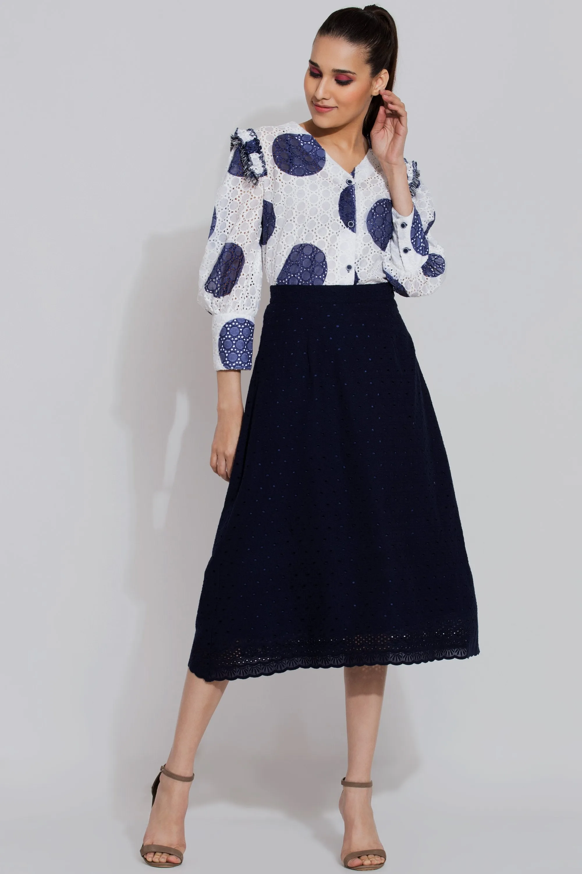 White Oversized Polka dots Blouse