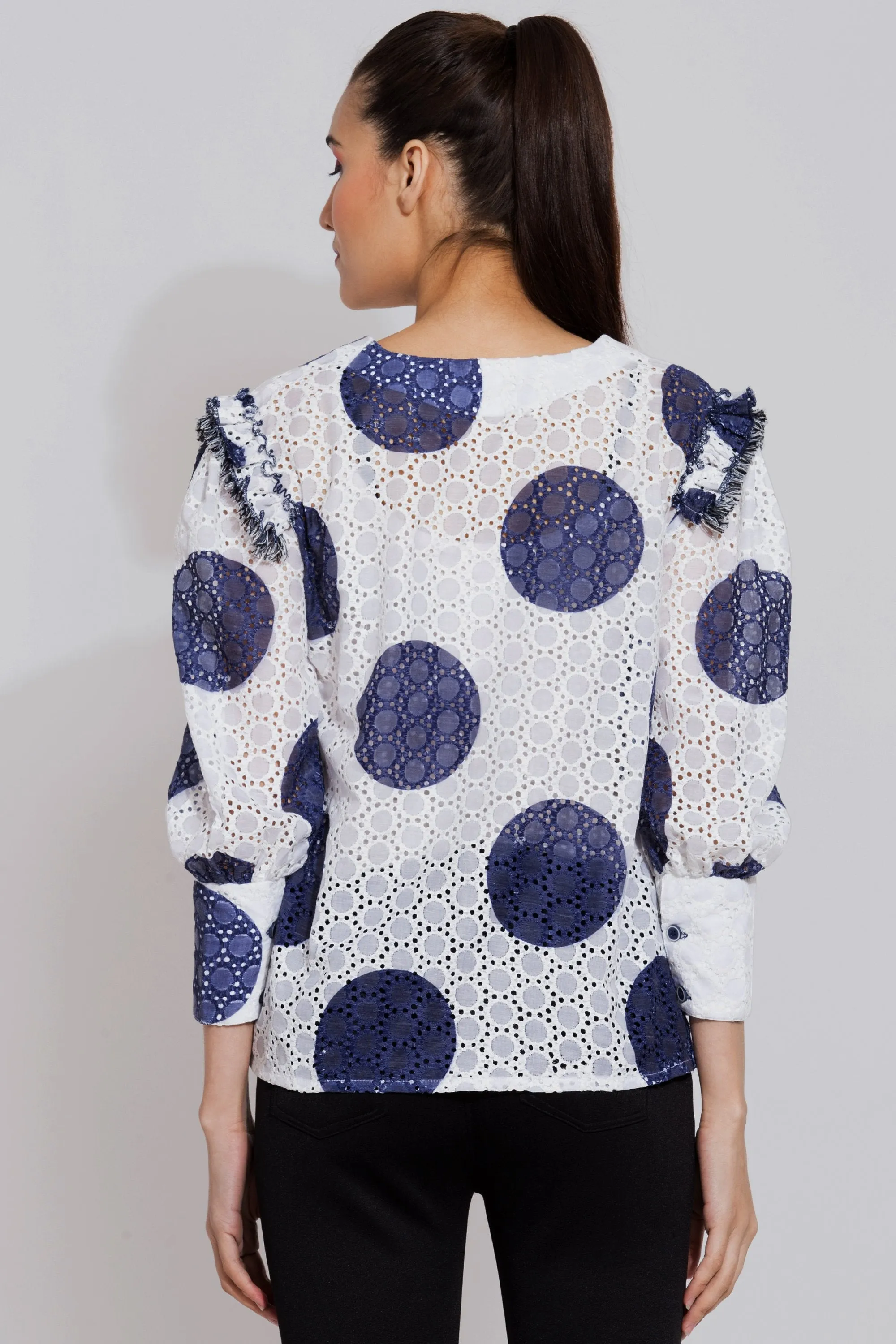 White Oversized Polka dots Blouse