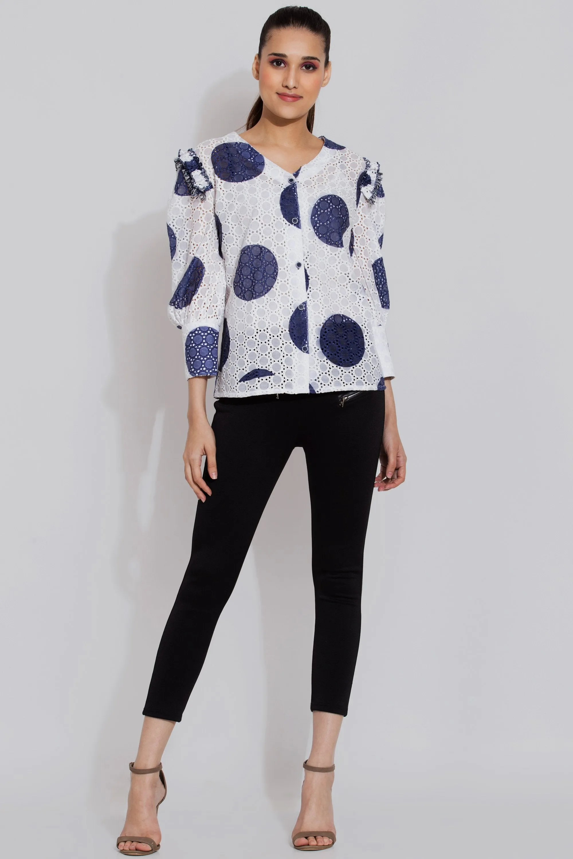 White Oversized Polka dots Blouse