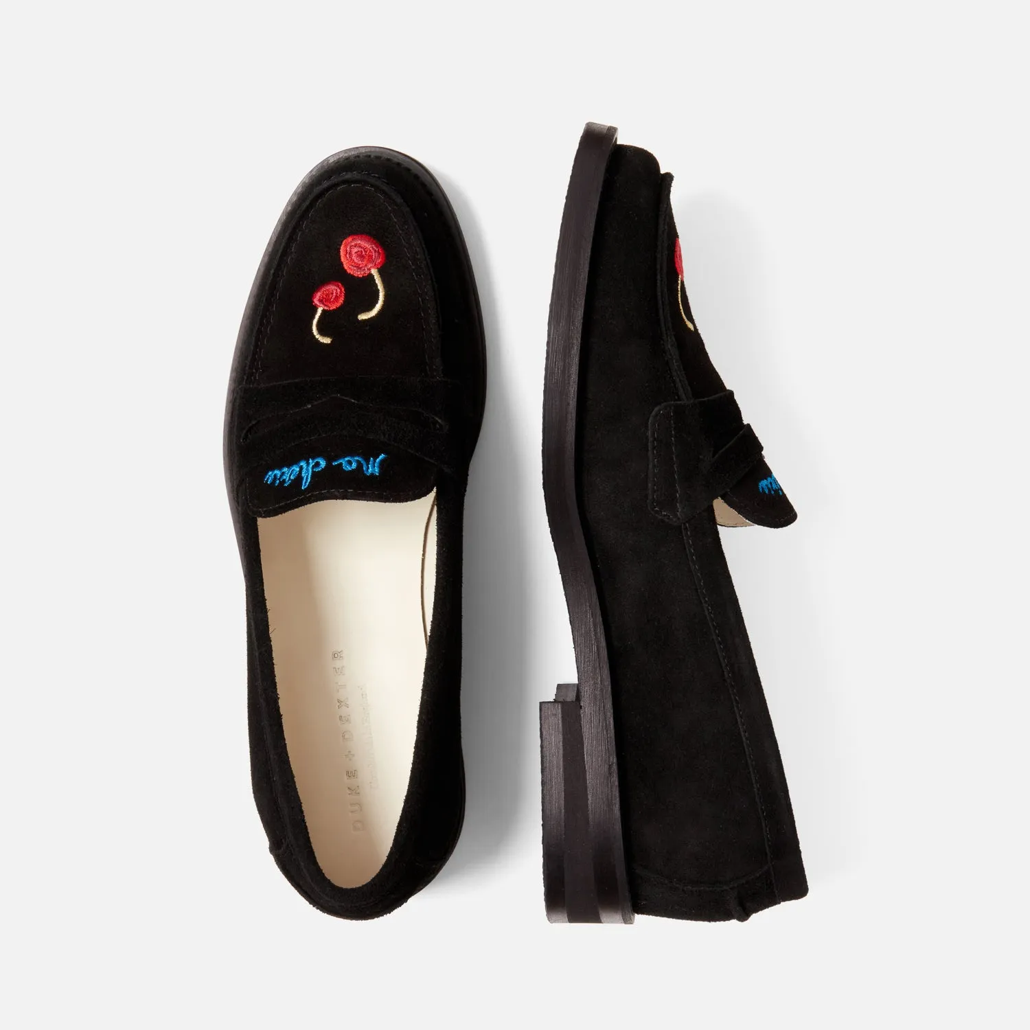 Wilde Black Suede Cherry Penny Loafer - Women's