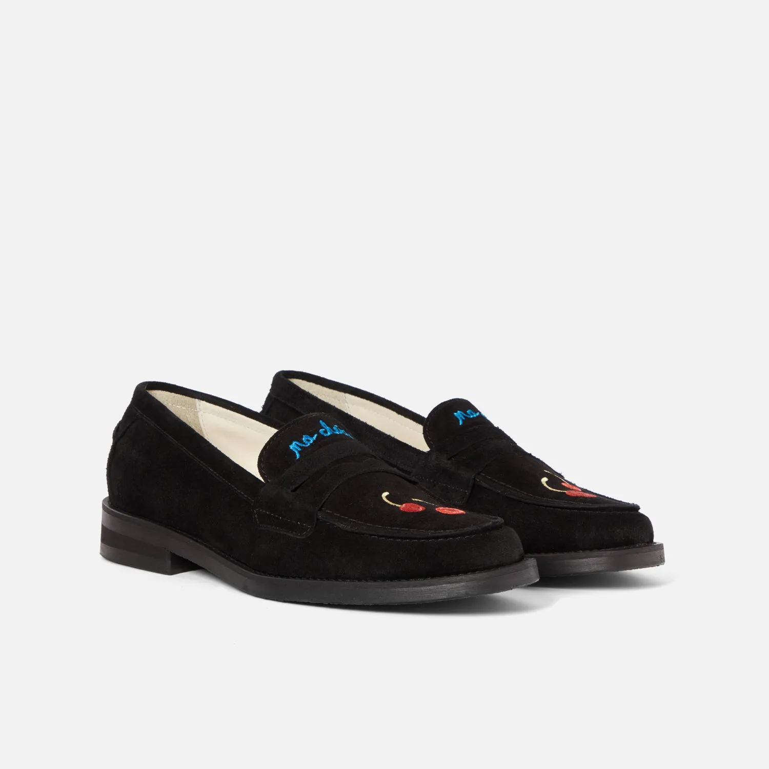 Wilde Black Suede Cherry Penny Loafer - Women's
