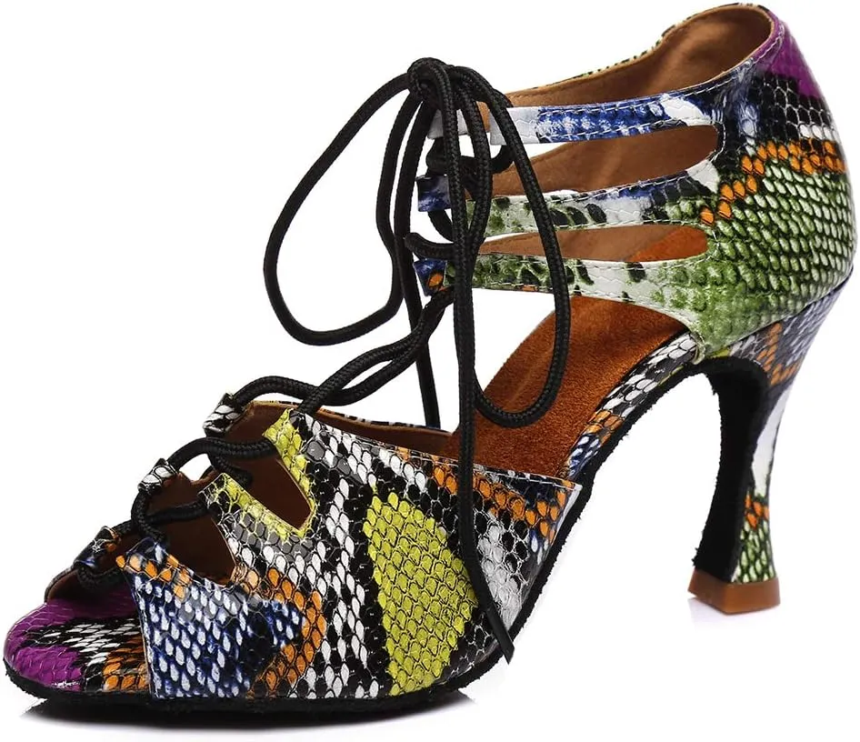 Women Ballroom Dance Shoes Latin Salsa Dance Heel Performance Dancing Shoes, Model YCL407