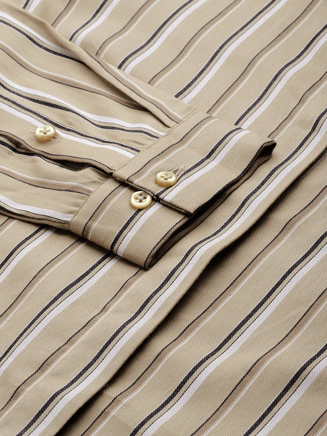 Women Beige Stripes Pure Cotton Slim Fit Formal Shirt