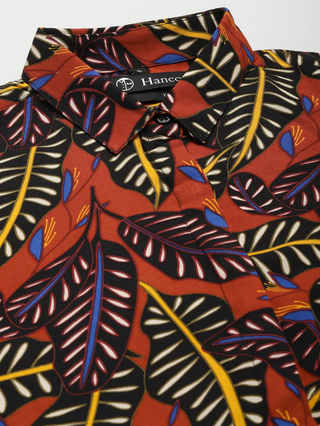 Women Black & Orange Printed Viscose Rayon Slim Fit Formal Shirt