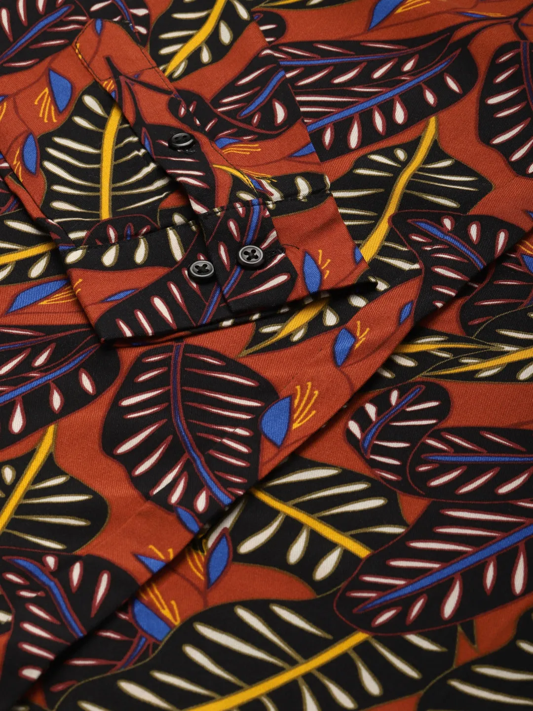 Women Black & Orange Printed Viscose Rayon Slim Fit Formal Shirt