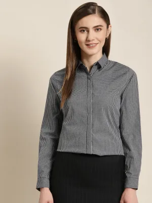 Women Grey Checked Pure Cotton Slim Fit Formal Shirt