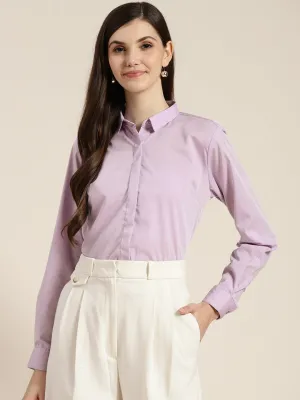 Women Lavender Solid Pure Cotton Regular Fit Formal Shirt