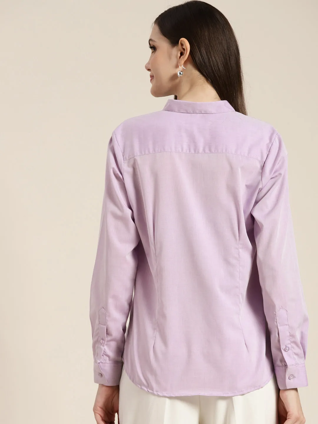Women Lavender Solid Pure Cotton Regular Fit Formal Shirt