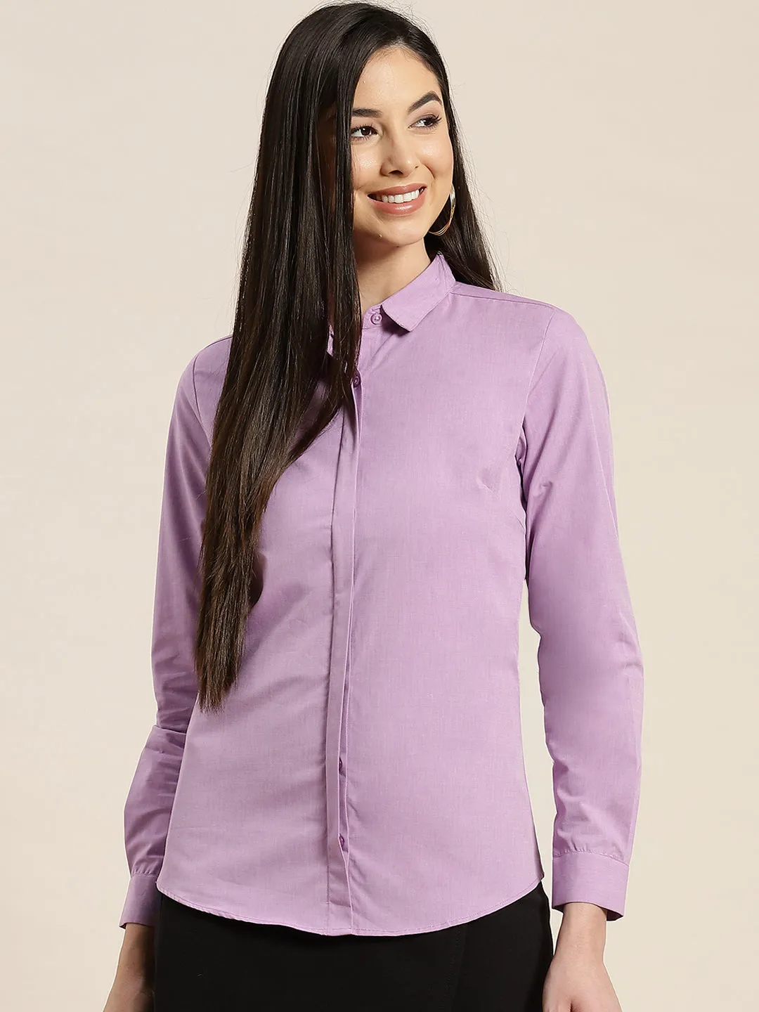 Women Mauve Solids Pure Cotton Slim Fit Formal Shirt