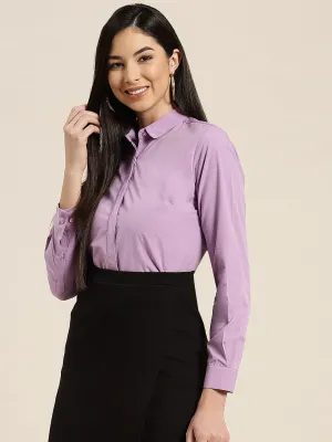 Women Mauve Solids Pure Cotton Slim Fit Formal Shirt