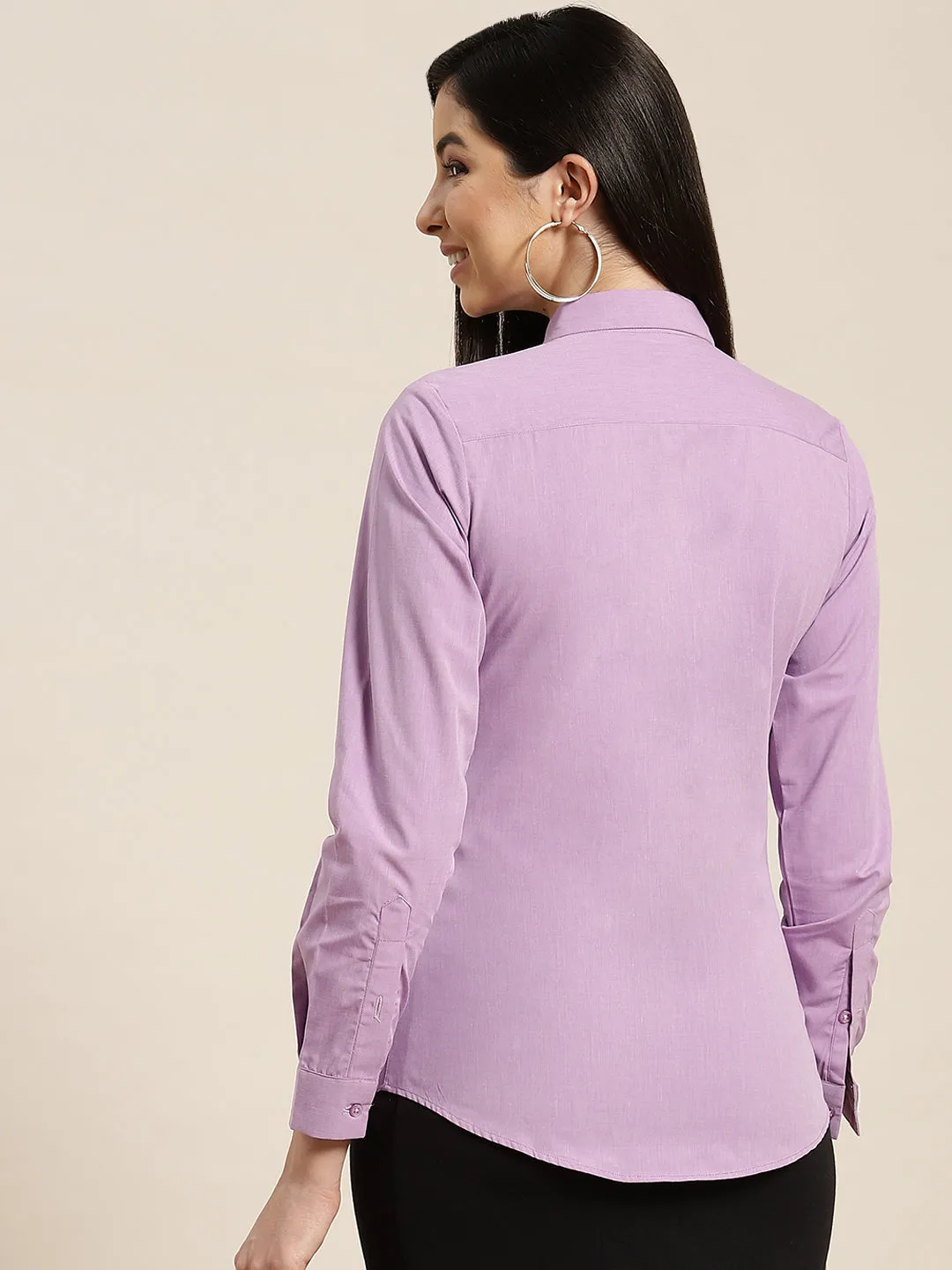Women Mauve Solids Pure Cotton Slim Fit Formal Shirt