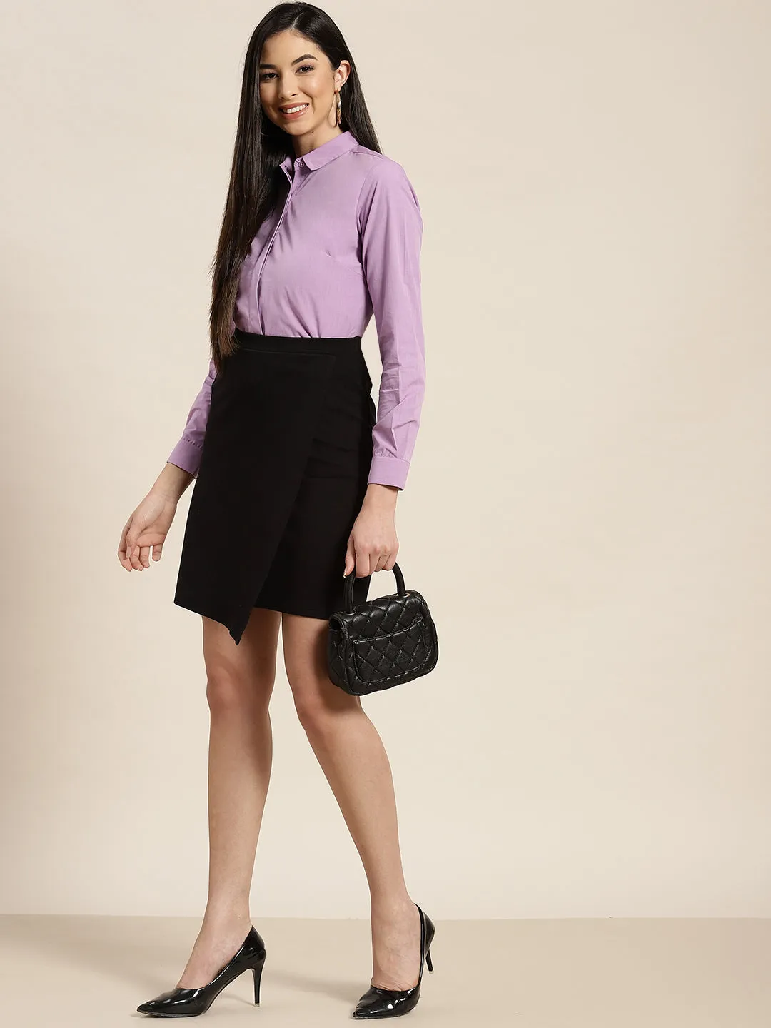 Women Mauve Solids Pure Cotton Slim Fit Formal Shirt