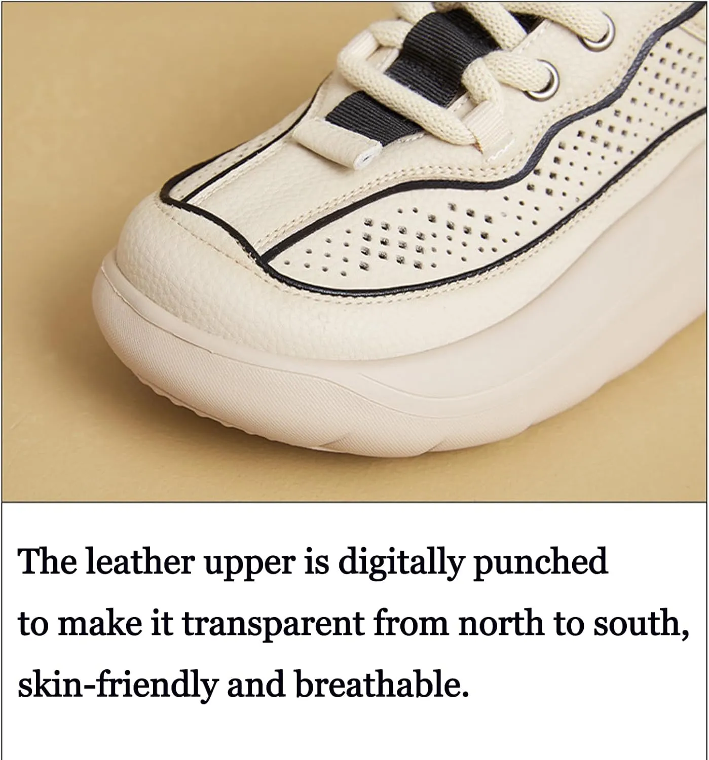 Women's Leather Mesh Lace up Platform Casual Sneakers Comfortable Cutout Chunky Increase Height Soft Non-Slip Daily Walking Shoes for Workout Outdoor Office